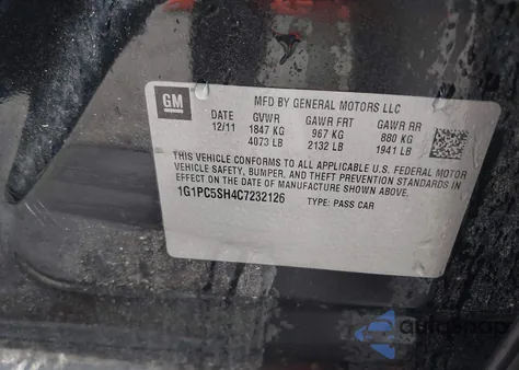 2012 Chevrolet Cruze Ls z USA, uszkodzony, nr VIN 1G1PC5SH4C7232126